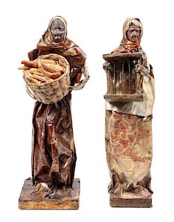 Two Mexican Figural Mixed Media Sculptures Height 13 inches