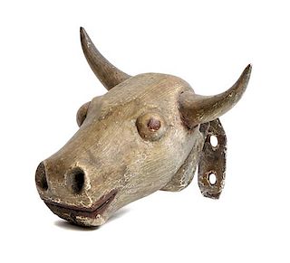 American Carved and Painted Wood Steer's Head Length 6 1/2 inches
