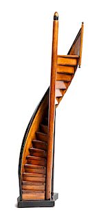 Carved Wood Spiral Staircase Architectural Model Height 24 1/2 inches