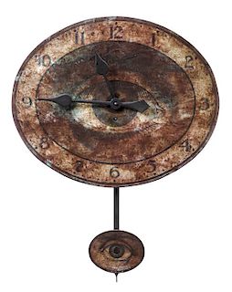 American Painted Wood Surrealist Clock Height of first 18 1/4 x width 22 inches