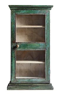 American Painted Wood Glass Front Display Cabinet Height 27 1/2 x width 15 x depth 6 1/2 inches