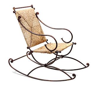 American Wicker and Iron Rocking Chair Height 44 x width 21 x depth 48 inches