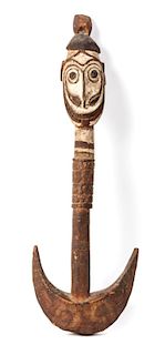 Papua New Guinea Polychrome Carved Wood Suspension Hook Length 17 inches