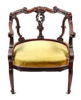 Victorian Style Carved Wood Armchair Height 30 x width 24 1/2 x depth 25 inches