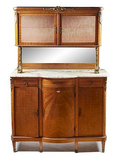 Louis XVI Style Parquetry Buffet Deux Corps Height 78 1/2 x width 51 x depth 21 inches