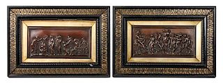Pair of Neoclassical Bronze Plaques Each 11 1/4 x 16 (framed) inches