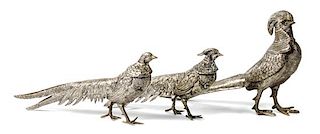 Three Silvered Pheasants Height of largest 7 1/2 x length 12 inches
