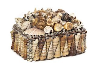 A Shell Mounted Table Casket, Width 9 1/2 inches.