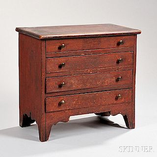 Miniature Federal Red-painted Chest of Four Drawers
