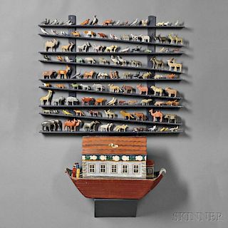 Folk Art Painted Noah's Ark with Approximately 180 Animals