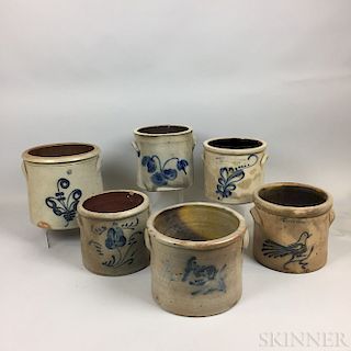 Six Cobalt-decorated Stoneware Crocks