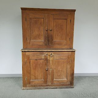 Country Red-painted Pine Step-back Cupboard