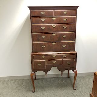 Queen Anne Maple and Walnut Veneer Flat-top High Chest