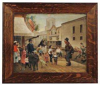 American School, late 19th Century      Hobo and Children Street Scene.