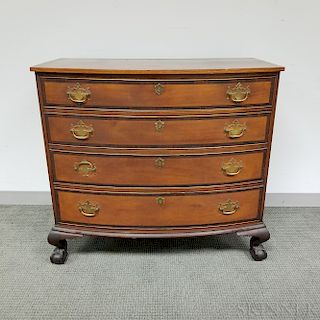Chippendale-style Walnut and Cherry Bow-front Chest of Drawers