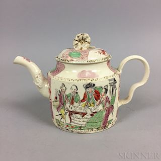Leeds Creamware "Prodigal Son" Ceramic Teapot