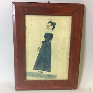 Framed Primitive Watercolor Profile Portrait of a Woman