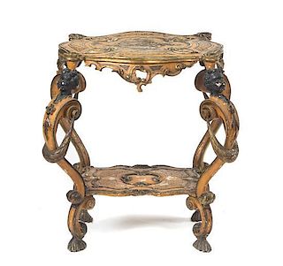 A Venetian Baroque Style Painted Occasional Table, Height 29 1/4 x width 27 x depth 21 3/4 inches.