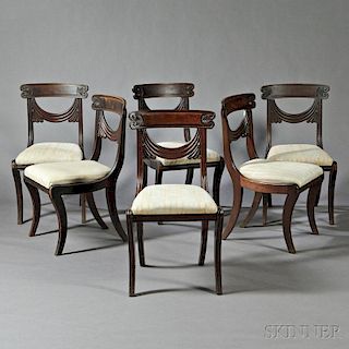 Set of Six Grecian Carved Mahogany Side Chairs