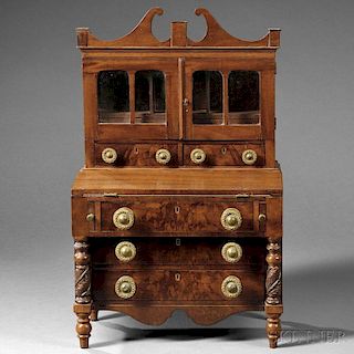 Miniature Classical Carved Mahogany Desk Bookcase