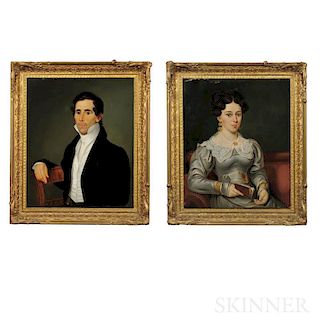 American School, Early 19th Century      Portraits of a Gentleman and His Wife.