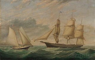 American School, Mid-19th Century      Portrait of the Three-masted Vessel UNDINE
