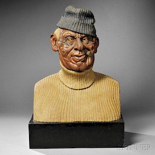 Carved Polychrome Figural Bust