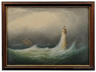 Clement Drew (act. Massachusetts, 1806-1889)      Ship in Stormy Waters off Minot Light.