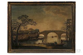 Chinese School, Early 19th Century      River Landscape with Chinese Domestic Scene.