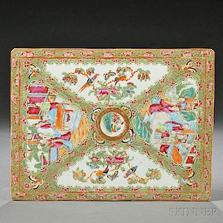 Large Rectangular Chinese Export Porcelain Rose Medallion Trivet
