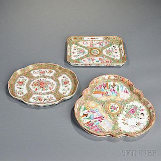 Three Chinese Export Porcelain Rose Medallion Trays
