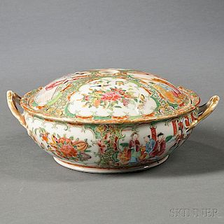 Chinese Export Porcelain Rose Medallion Rice Bowl and Cover