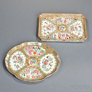 Two Chinese Export Porcelain Rose Medallion Trays