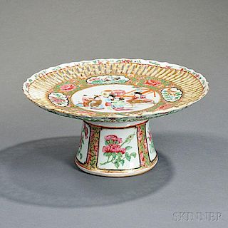 Chinese Export Porcelain Rose Medallion Footed Cake Plate