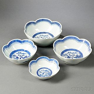 Four Graduated Chinese Export Porcelain Canton Scalloped Edge Bowls