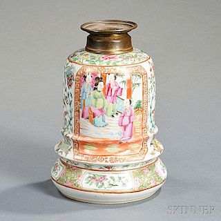 Chinese Export Porcelain Rose Medallion Kerosene Lamp
