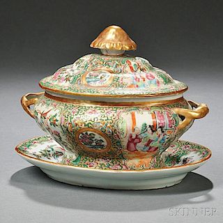 Rose Medallion Chinese Export Porcelain Sauce Tureen and Undertray