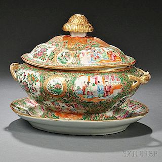 Chinese Export Porcelain Rose Medallion Soup Tureen and Undertray
