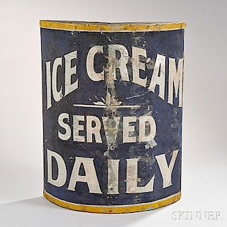 Painted Tin and Wood Ice Cream Parlor Trade Sign