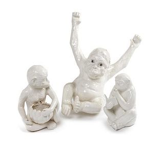 Three Pottery Figures of Monkeys, Height of tallest 16 1/4 inches.