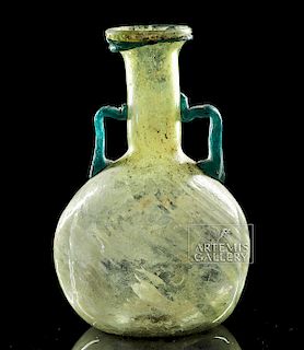 Roman Glass Flask w/ Blue-Green Trail Handles & Rim