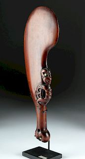Early 20th C. Maori Wooden War Club with Shell Inlay