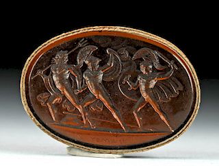 18th C. Neoclassical Glass Intaglio Poseidon & Soldiers