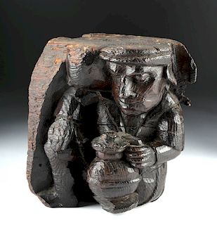 18th C. German Wooden Corner Corbel - Carved Figure
