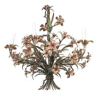 A Tole Five-Light Chandelier, Height 24 x diameter 21 inches.