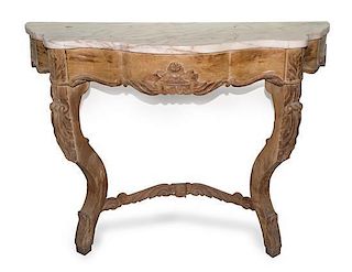 A Spanish Baroque Fruitwood Console Table, Height 28 3/4 x width 38 3/4 x depth 12 7/8 inches.