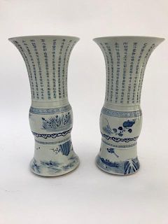 Pair Chinese Blue White Porcelain Vase