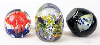 Three Contemporary Art Glass Paperweights