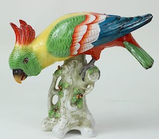 Large Capodimonte Hand Painted Porcelain Parrot