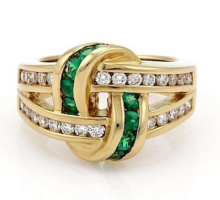 Charles Krypell Diamond, Emerald 18k Gold Ring